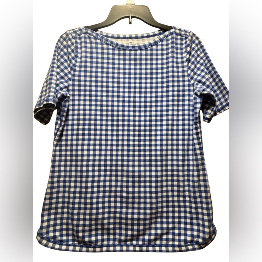 Talbots Women’s Medium Petite Blue Checkered Short Sleeve Top